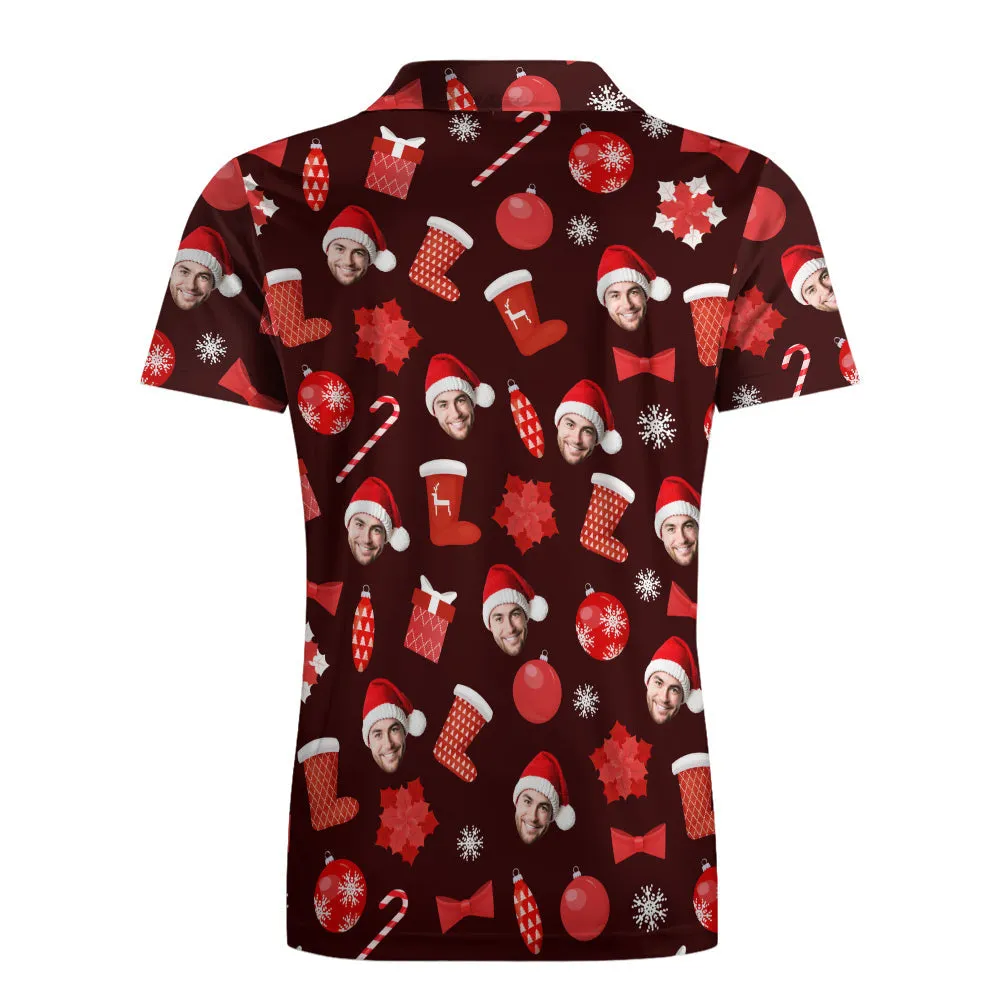 Men's Custom Face Christmas Polo-Shirts Short Sleeve Golf Tees Red Outdoor Sport Tennis Tops