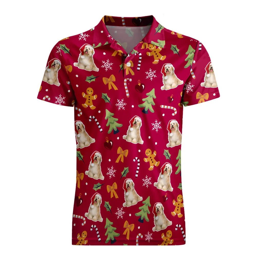 Men's Custom Photo Polo-Shirts Christmas Dogs Short Sleeve Golf Tees Outdoor Sport Tennis Tops