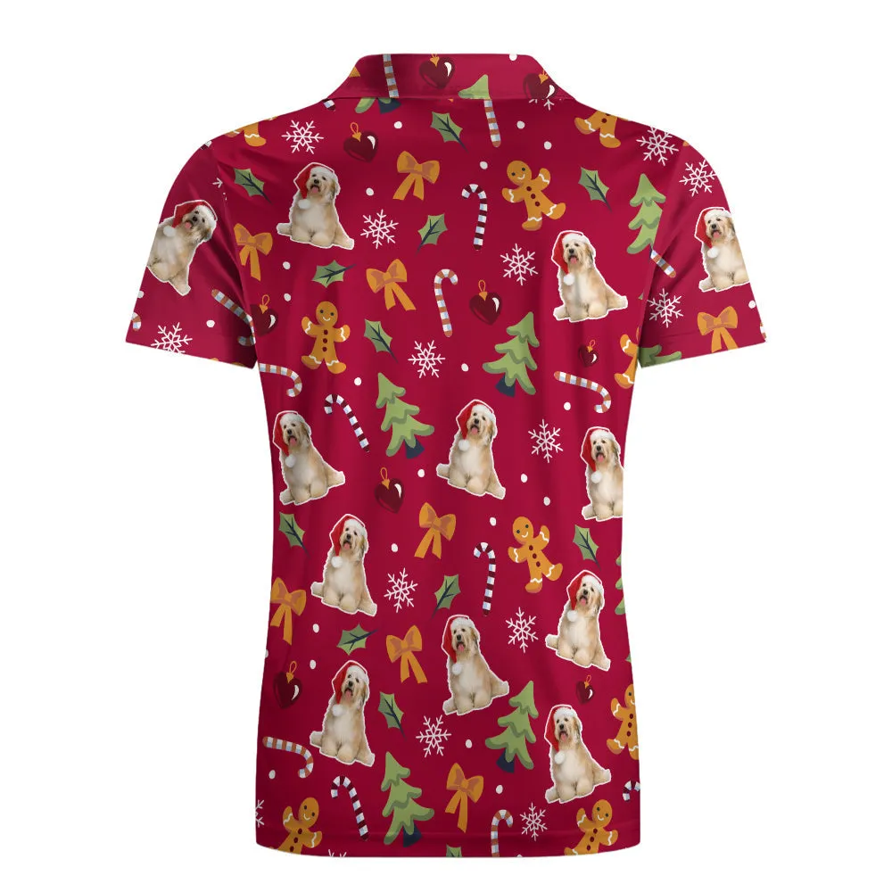 Men's Custom Photo Polo-Shirts Christmas Dogs Short Sleeve Golf Tees Outdoor Sport Tennis Tops