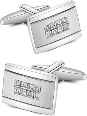 Mr.Van Elegant Crystal Cufflinks Rectangle Cuff Links Set for Men Wedding Party Christmas Business French Shirt Accessories Gifts for Him Husband Groom Best Man
