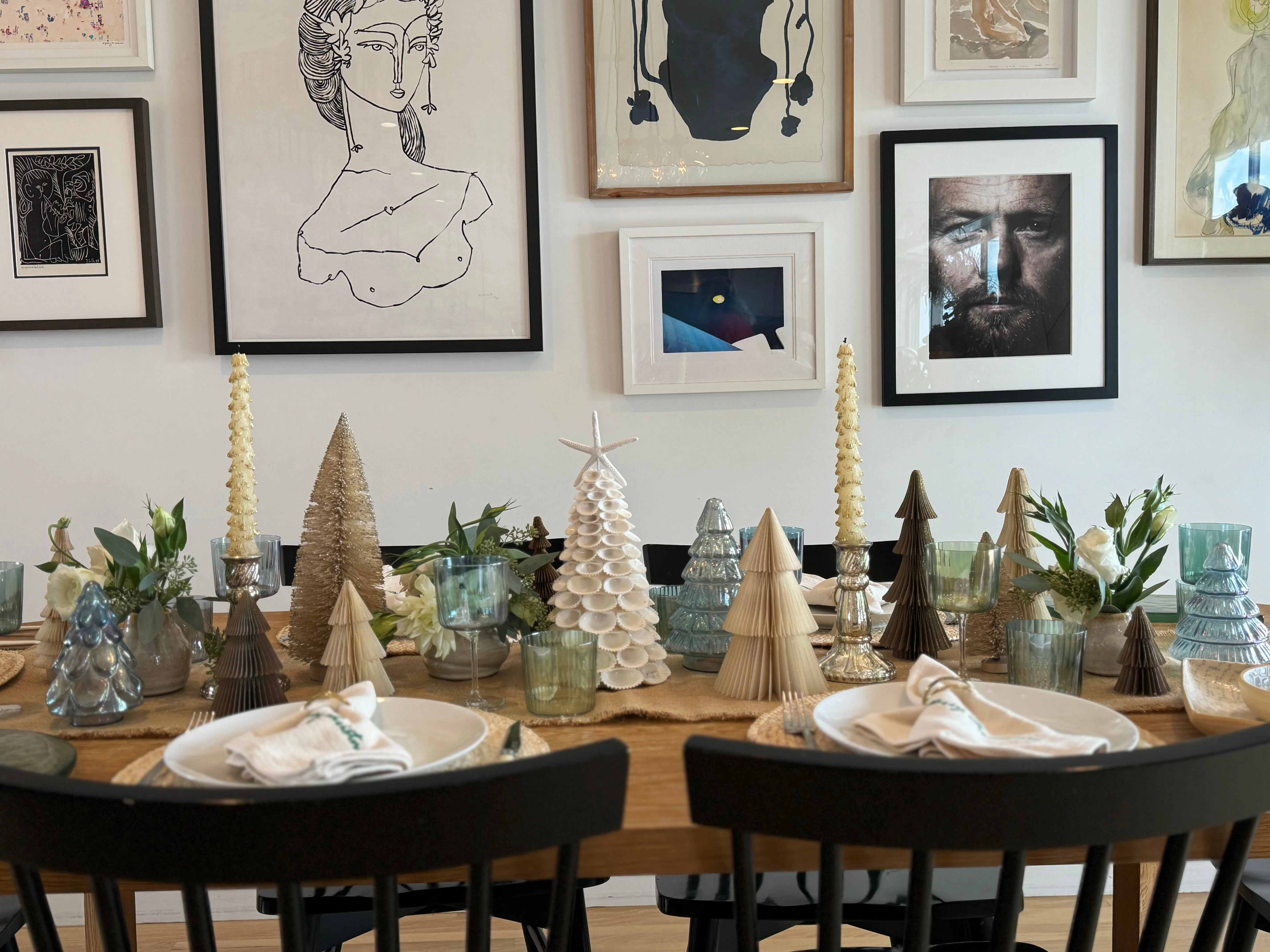 Paper Folding Honeycomb Trees w/Gold Glitter Set of 5