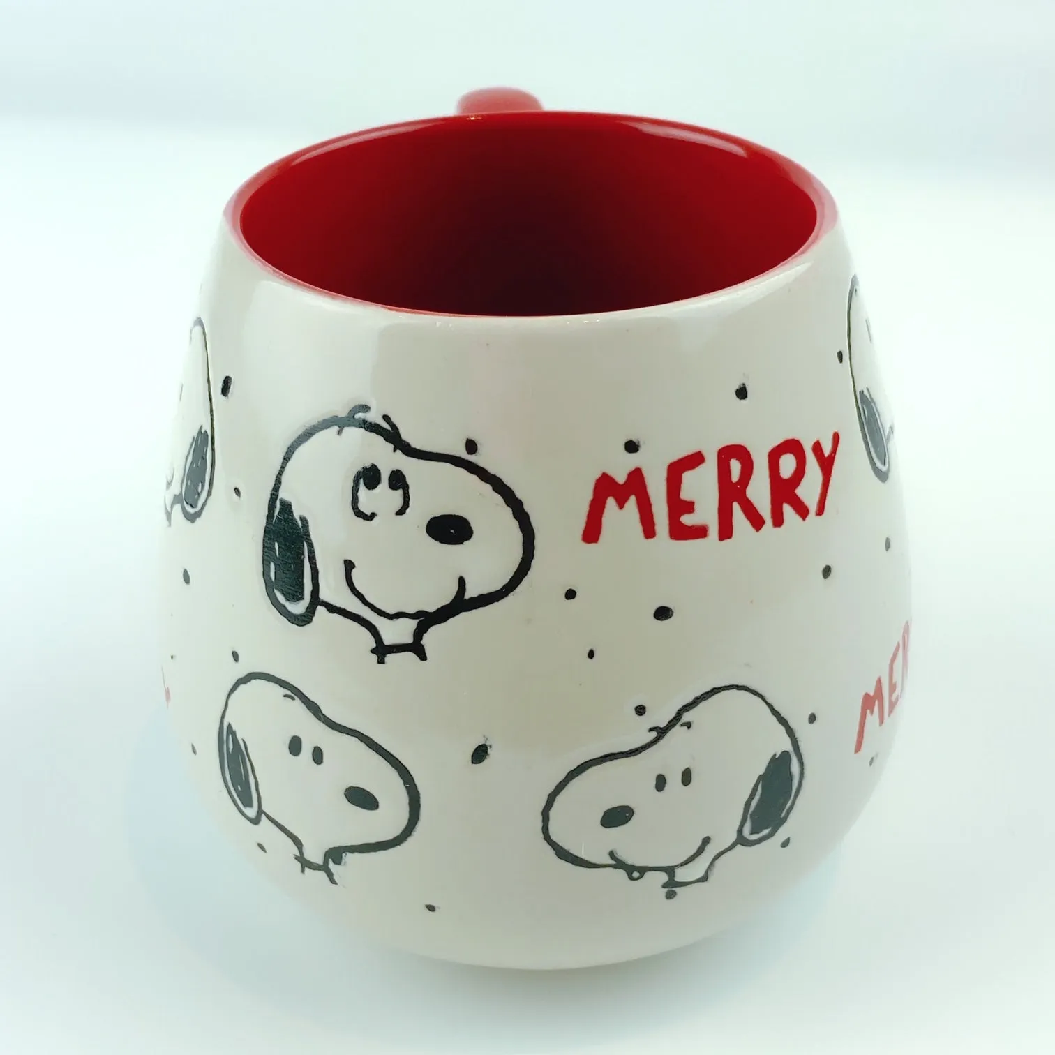 Peanuts Snoopy Merry Happy Faces Ceramic Red Mug 18 oz