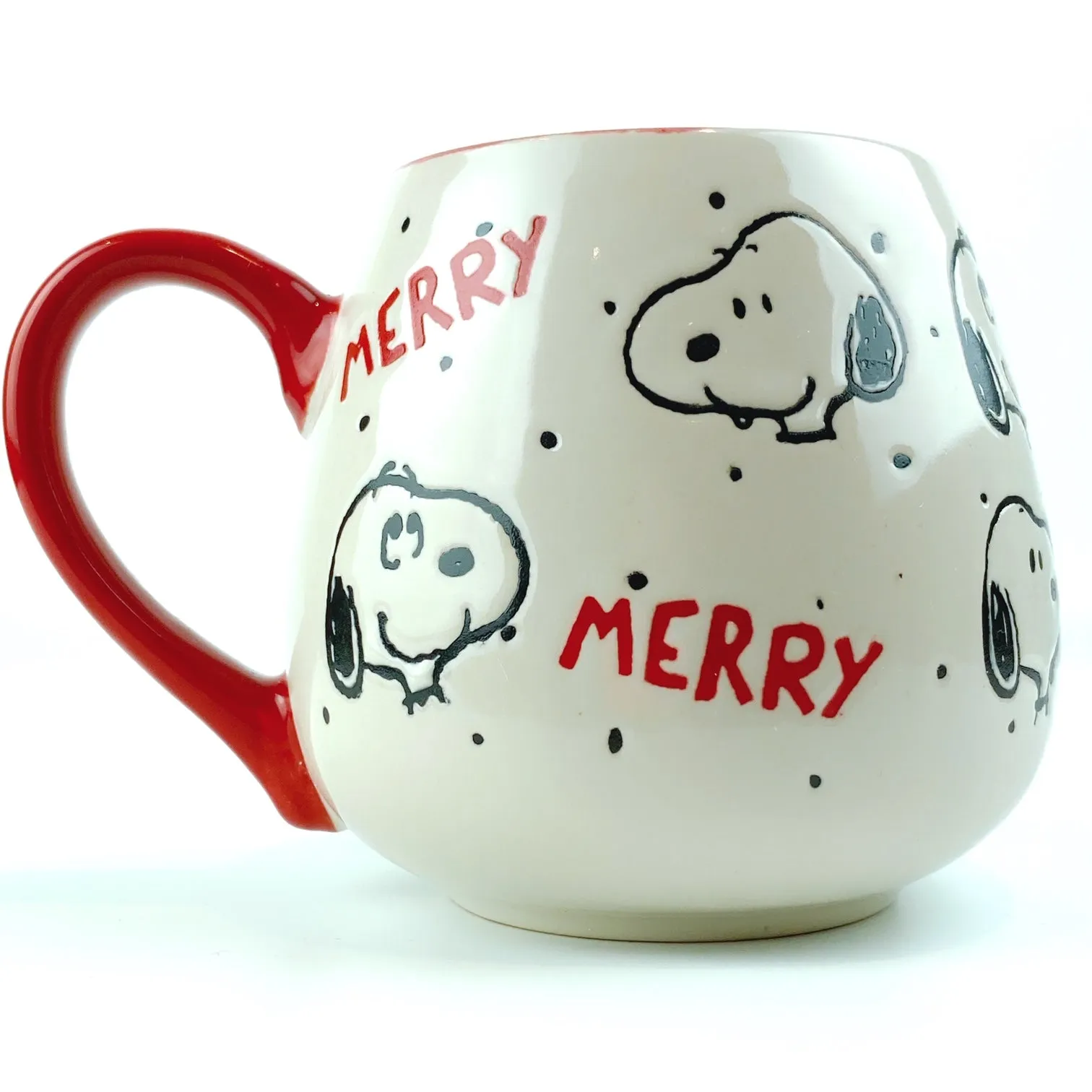 Peanuts Snoopy Merry Happy Faces Ceramic Red Mug 18 oz