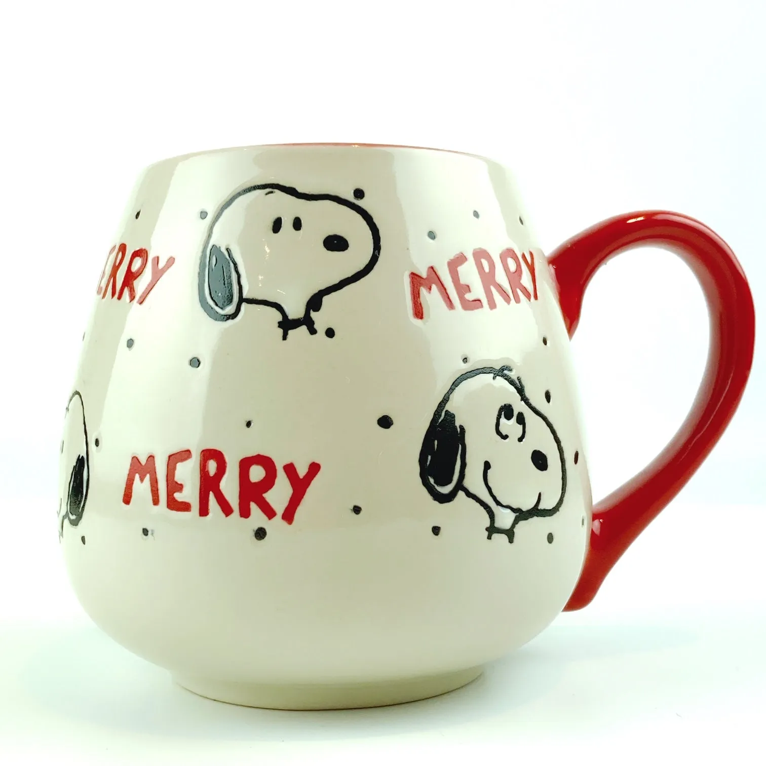 Peanuts Snoopy Merry Happy Faces Ceramic Red Mug 18 oz