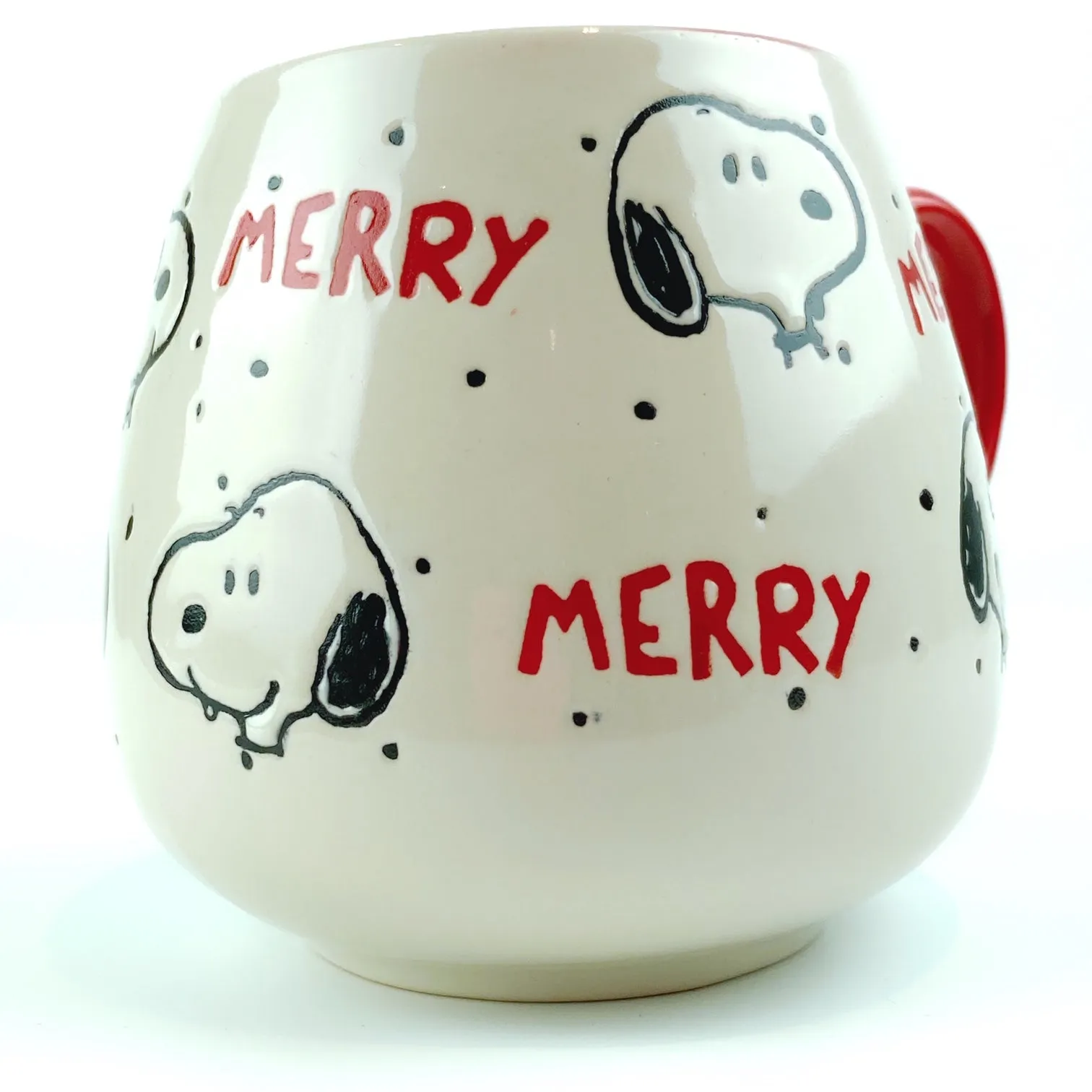 Peanuts Snoopy Merry Happy Faces Ceramic Red Mug 18 oz