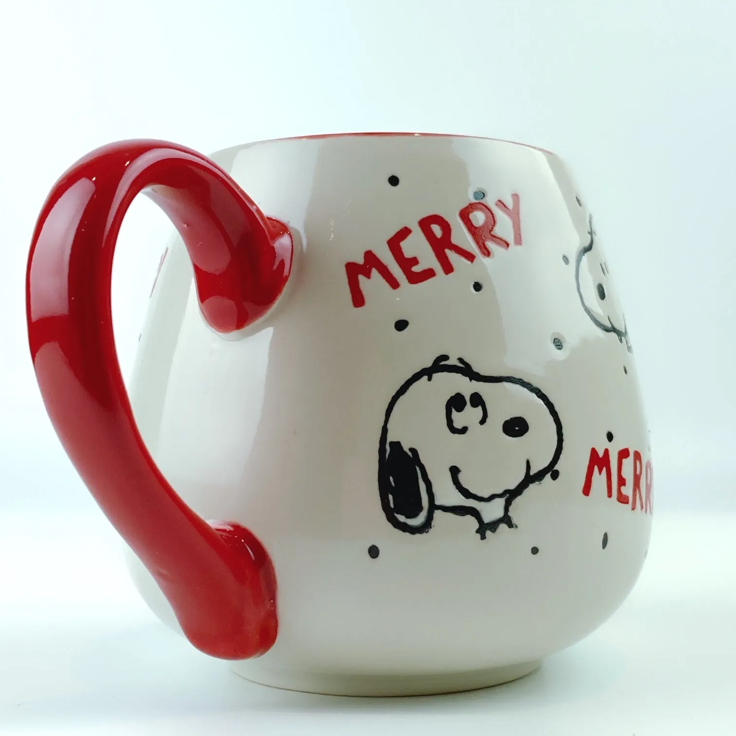 Peanuts Snoopy Merry Happy Faces Ceramic Red Mug 18 oz