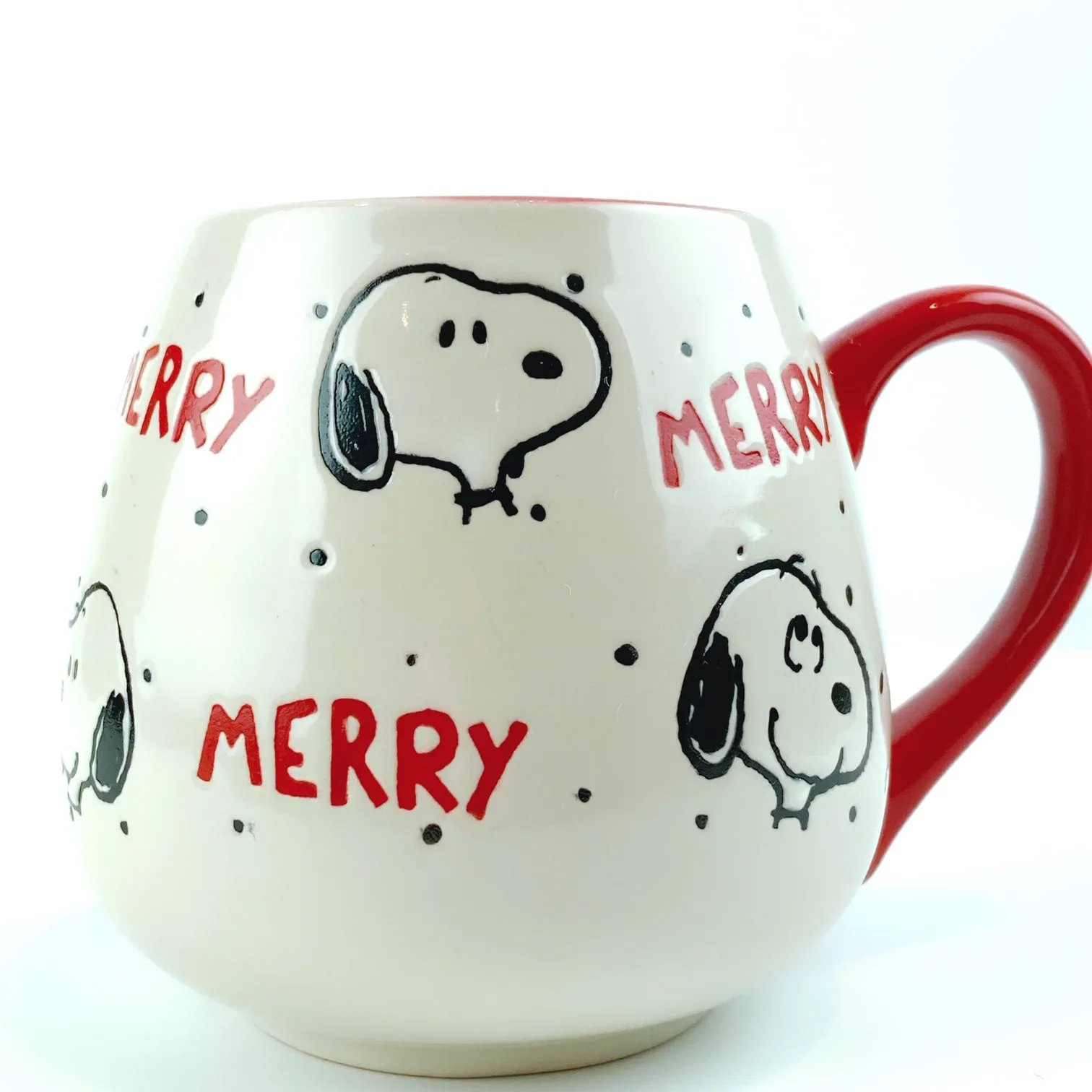 Peanuts Snoopy Merry Happy Faces Ceramic Red Mug 18 oz