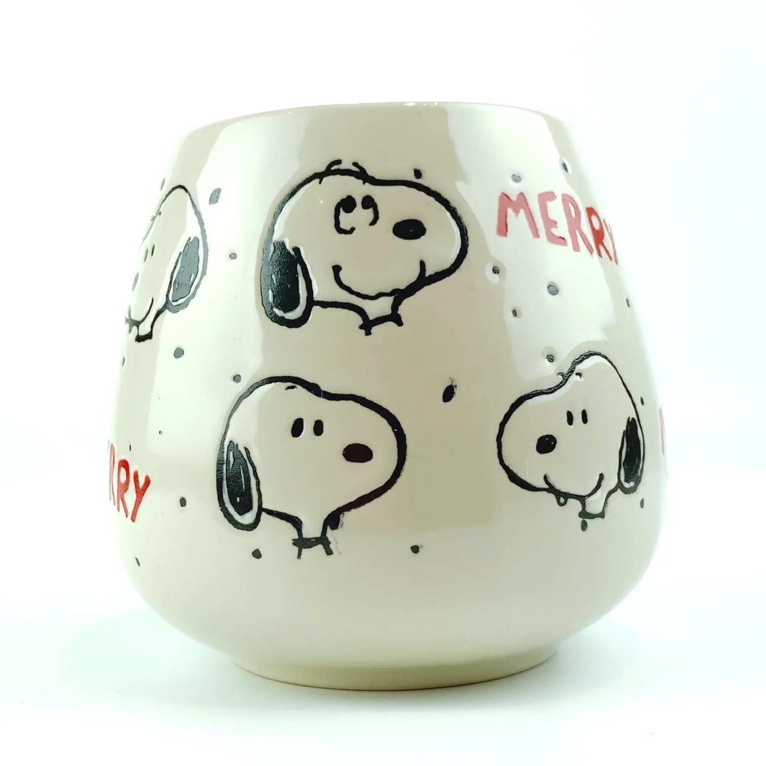 Peanuts Snoopy Merry Happy Faces Ceramic Red Mug 18 oz