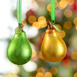 Pear with Leaf Glass Ornaments