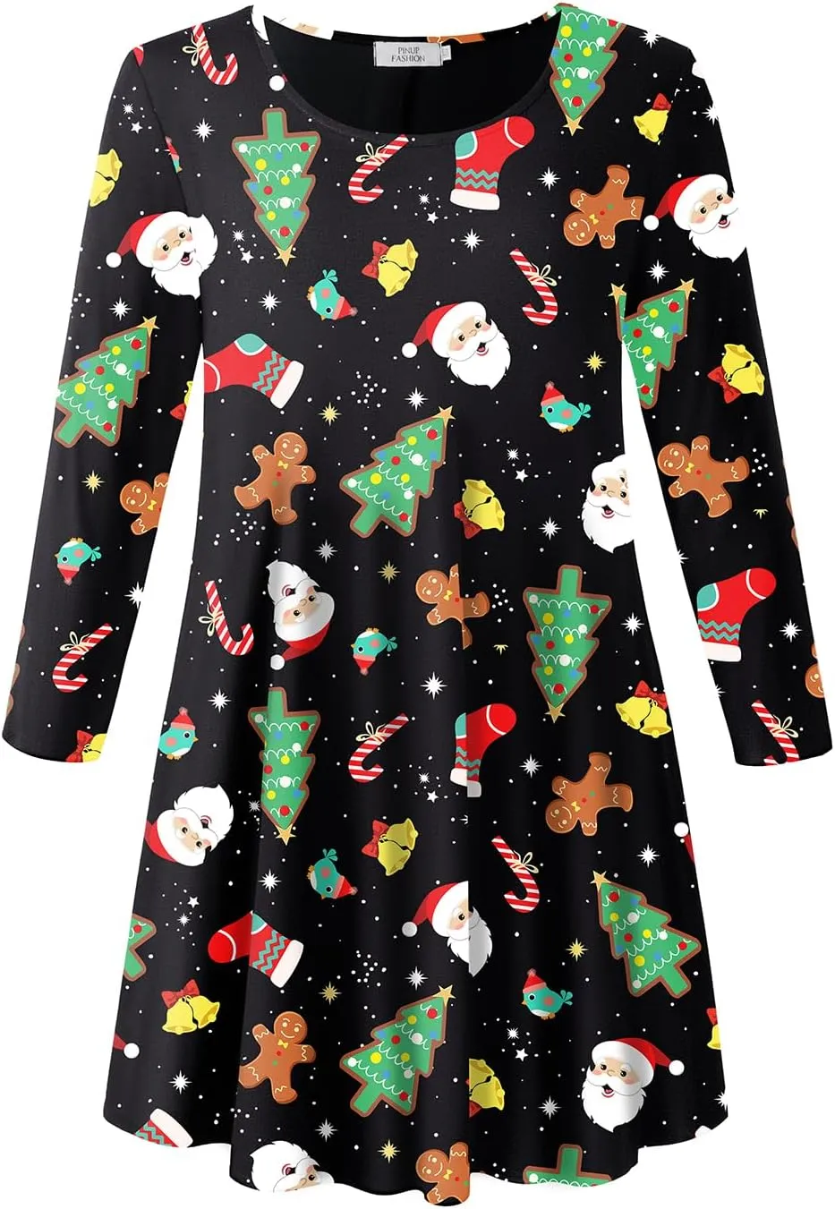 Pinup Fashion Women's Long Sleeve Plus Size Dress Casual T-Shirt Swing Loose Dresses with Pockets