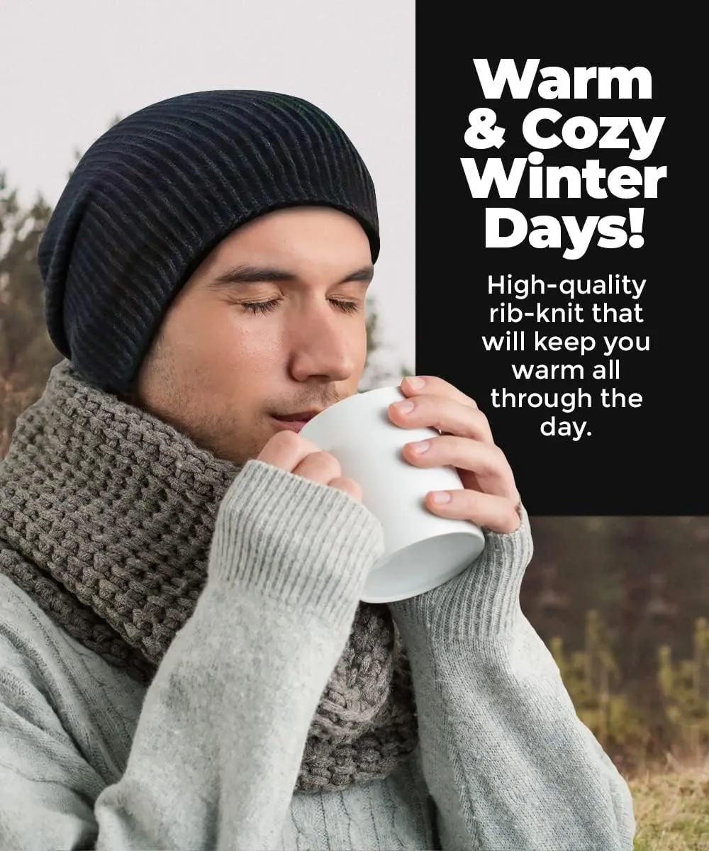 Revony Long Ribbed Beanie - Soft, Warm & Cozy - Perfect Winter Beanie for Men & Women