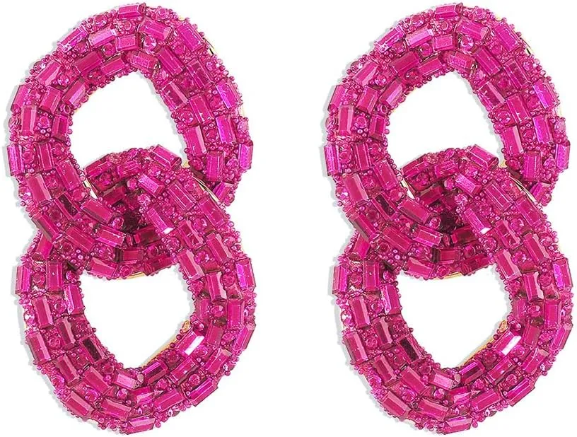 Rhinestone Big Chain Dangle Earrings for Women Girls Gold-Tone Fashion Lightweight Exaggerated Tassel Link Chains Beaded Statement Drop Stud Earring Hypoallergenic Geometric Christmas Festival Theme Party Jewelry