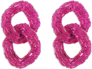 Rhinestone Big Chain Dangle Earrings for Women Girls Gold-Tone Fashion Lightweight Exaggerated Tassel Link Chains Beaded Statement Drop Stud Earring Hypoallergenic Geometric Christmas Festival Theme Party Jewelry