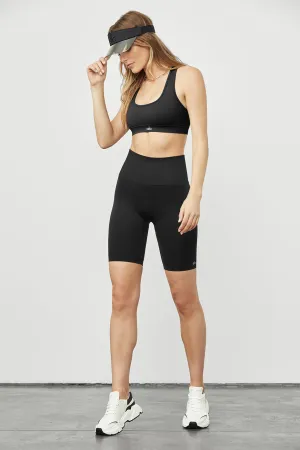 Seamless Ribbed Bra & 7" Seamless High-Waist Ribbed Biker Short Set - Black