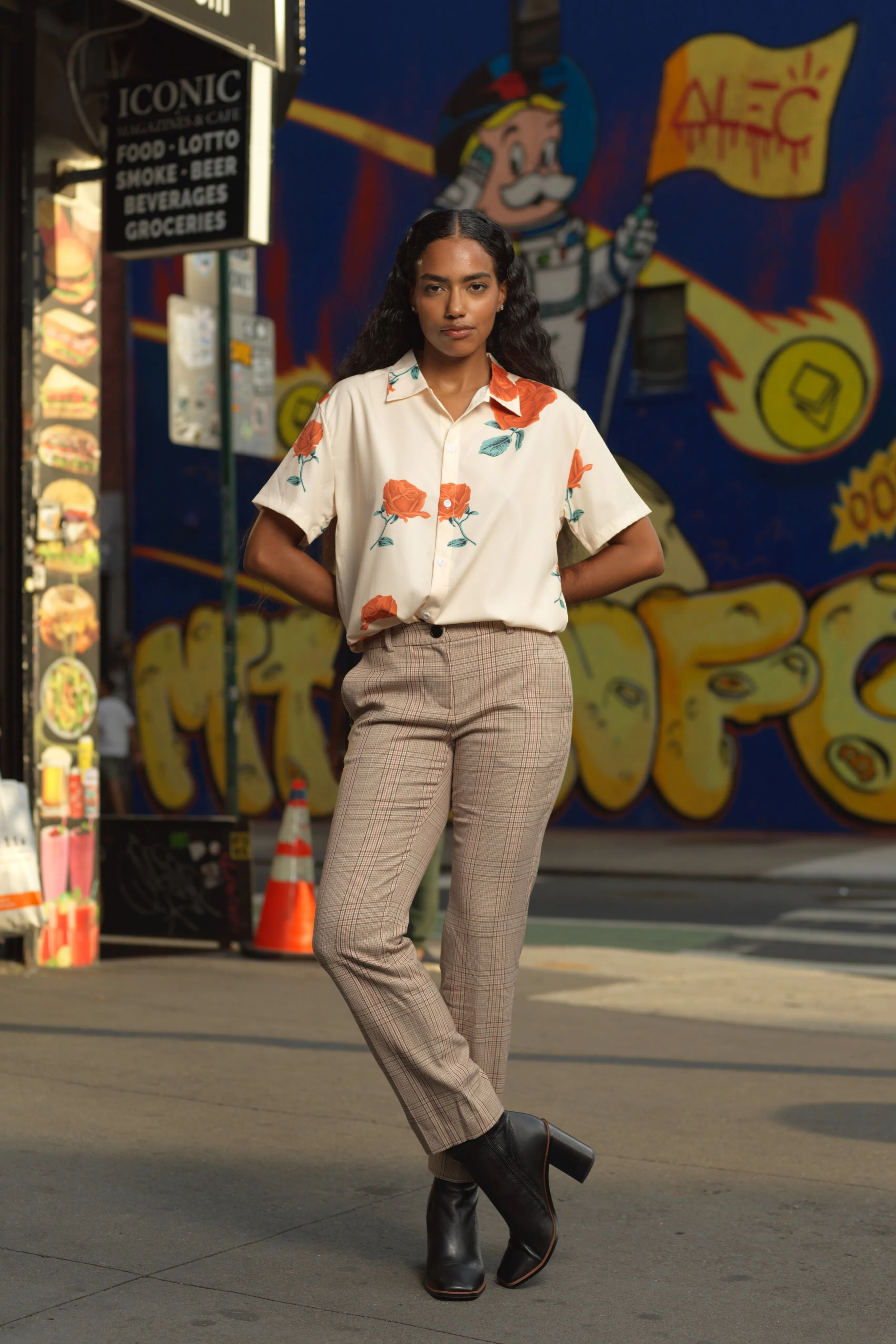 Silk Printed White Red Floral Button-Down Top