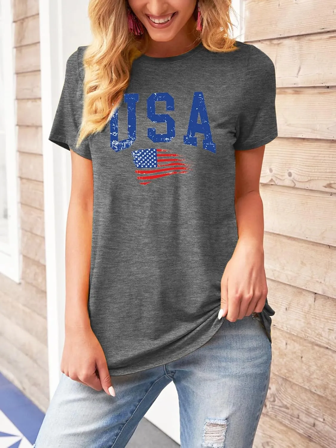 TAKEYAL Women Los Angeles Graphic T Shirts California Letter Print Short Sleeve Tee Loose Casual Tops
