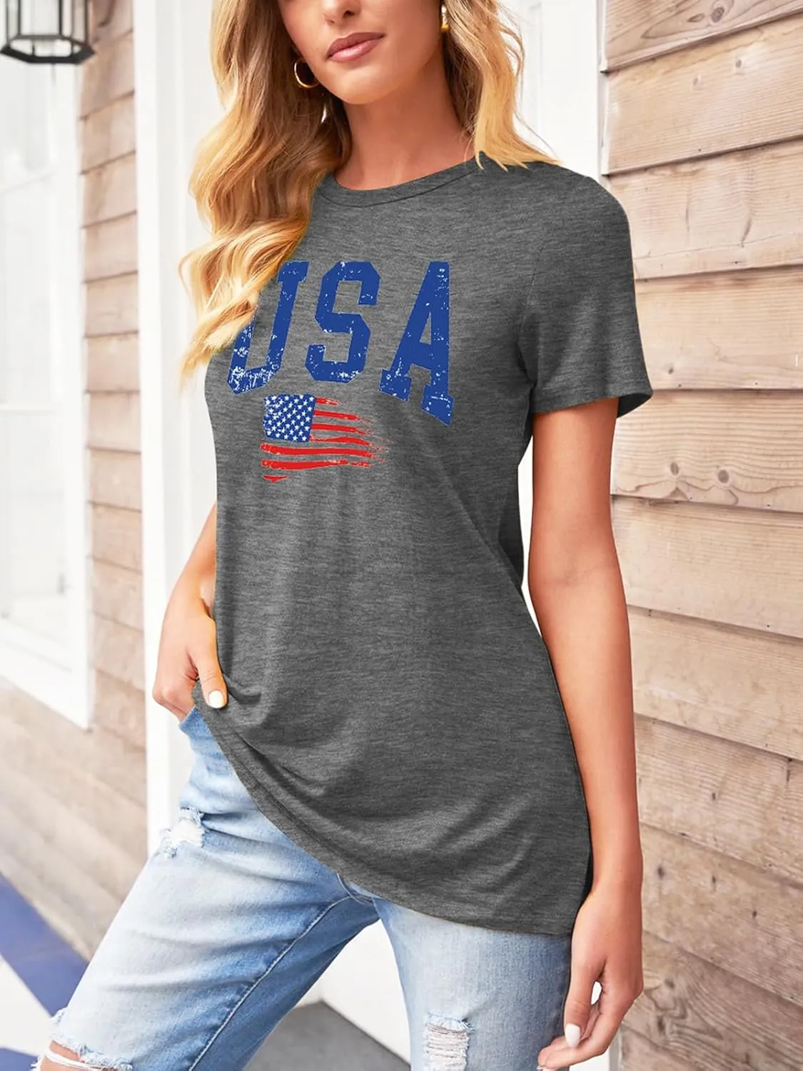 TAKEYAL Women Los Angeles Graphic T Shirts California Letter Print Short Sleeve Tee Loose Casual Tops