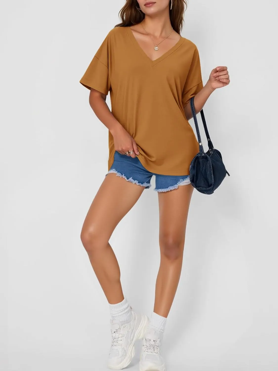 Tankaneo Womens Oversized Tshirts V Neck Short Sleeve Tops Summer Casual Loose Fit Tunic Tee Shirts