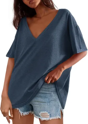 Tankaneo Womens Oversized Tshirts V Neck Short Sleeve Tops Summer Casual Loose Fit Tunic Tee Shirts