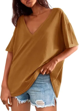 Tankaneo Womens Oversized Tshirts V Neck Short Sleeve Tops Summer Casual Loose Fit Tunic Tee Shirts