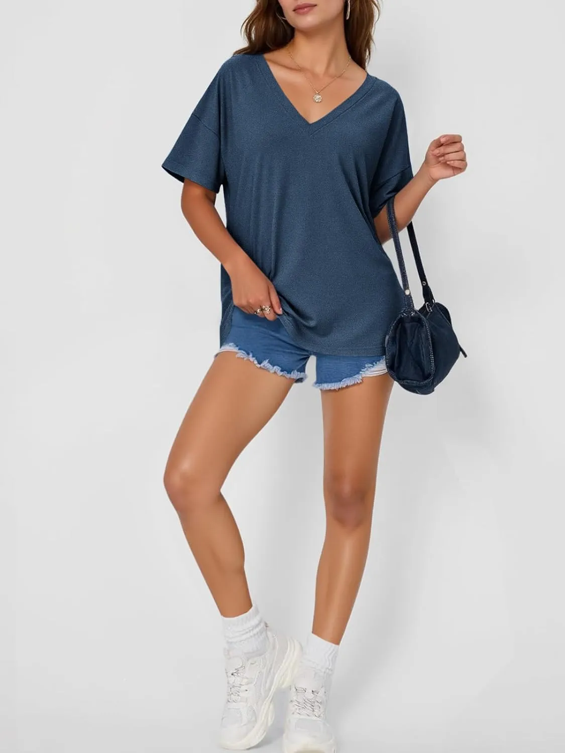 Tankaneo Womens Oversized Tshirts V Neck Short Sleeve Tops Summer Casual Loose Fit Tunic Tee Shirts