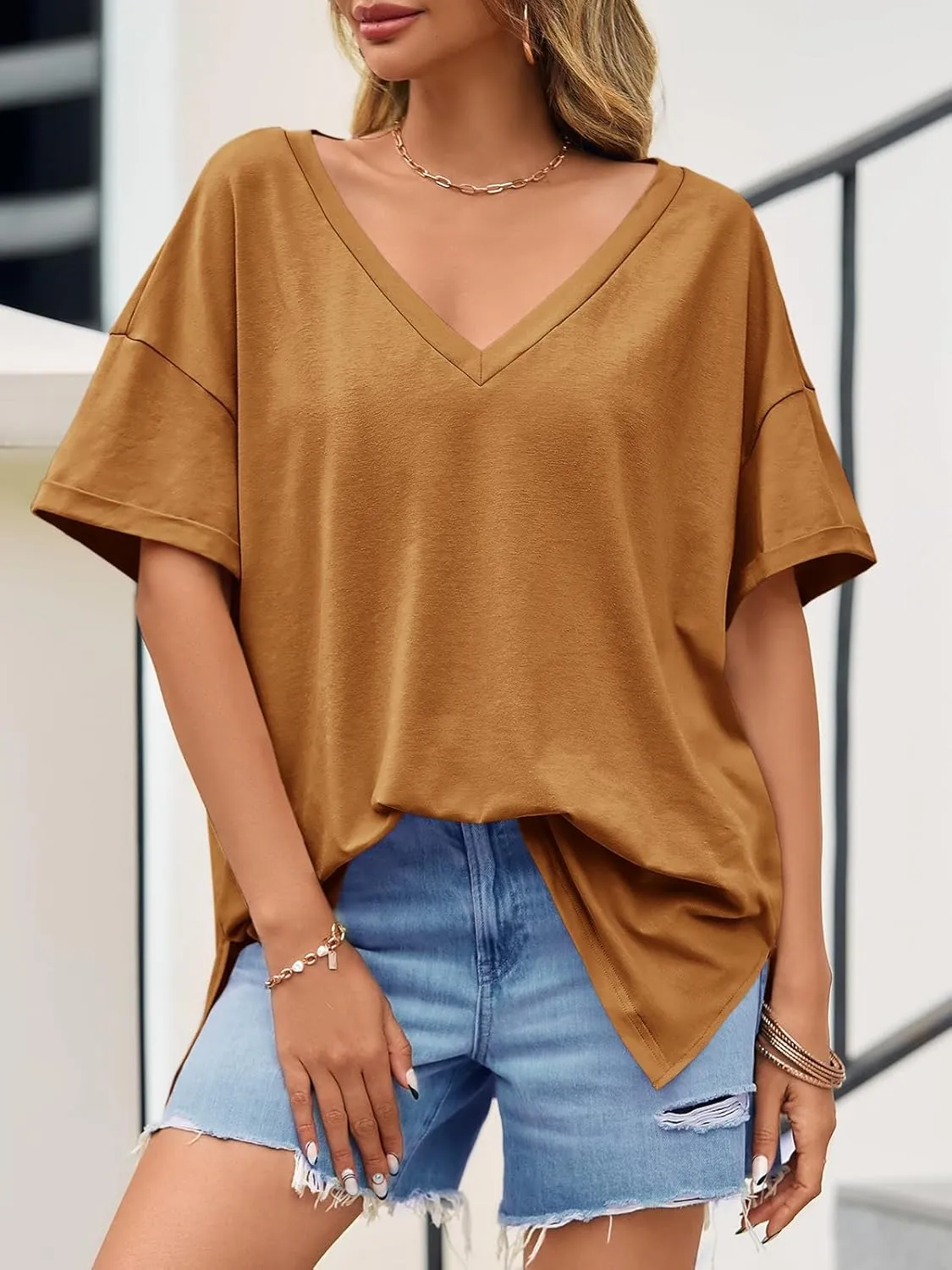 Tankaneo Womens Oversized Tshirts V Neck Short Sleeve Tops Summer Casual Loose Fit Tunic Tee Shirts