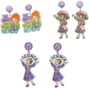 Teacher Student Dangle Earrings Acrylic Cute Crayons Rainbow book Earrings for Women Back to School Gradution Reading Events Jewelry for Teacher-3 pairs A