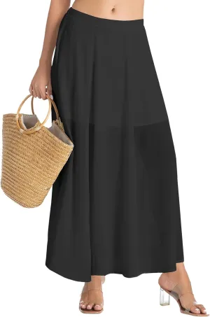Tsher Bohemian Long Skirts Flowy High Waist A Line Long Midi Length Casual Skirt for Beach Party Holiday