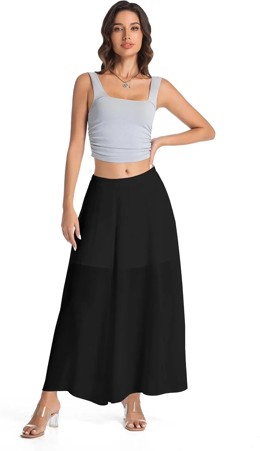 Tsher Bohemian Long Skirts Flowy High Waist A Line Long Midi Length Casual Skirt for Beach Party Holiday