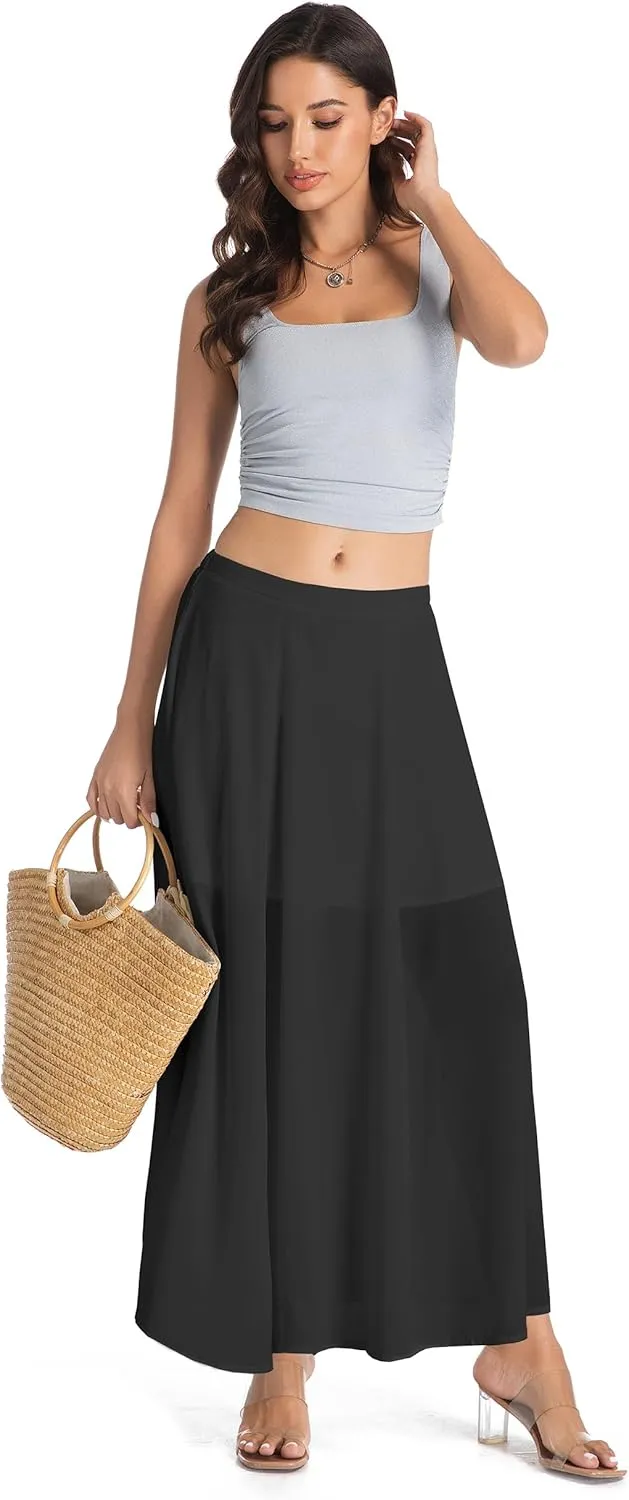 Tsher Bohemian Long Skirts Flowy High Waist A Line Long Midi Length Casual Skirt for Beach Party Holiday