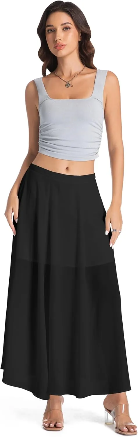 Tsher Bohemian Long Skirts Flowy High Waist A Line Long Midi Length Casual Skirt for Beach Party Holiday