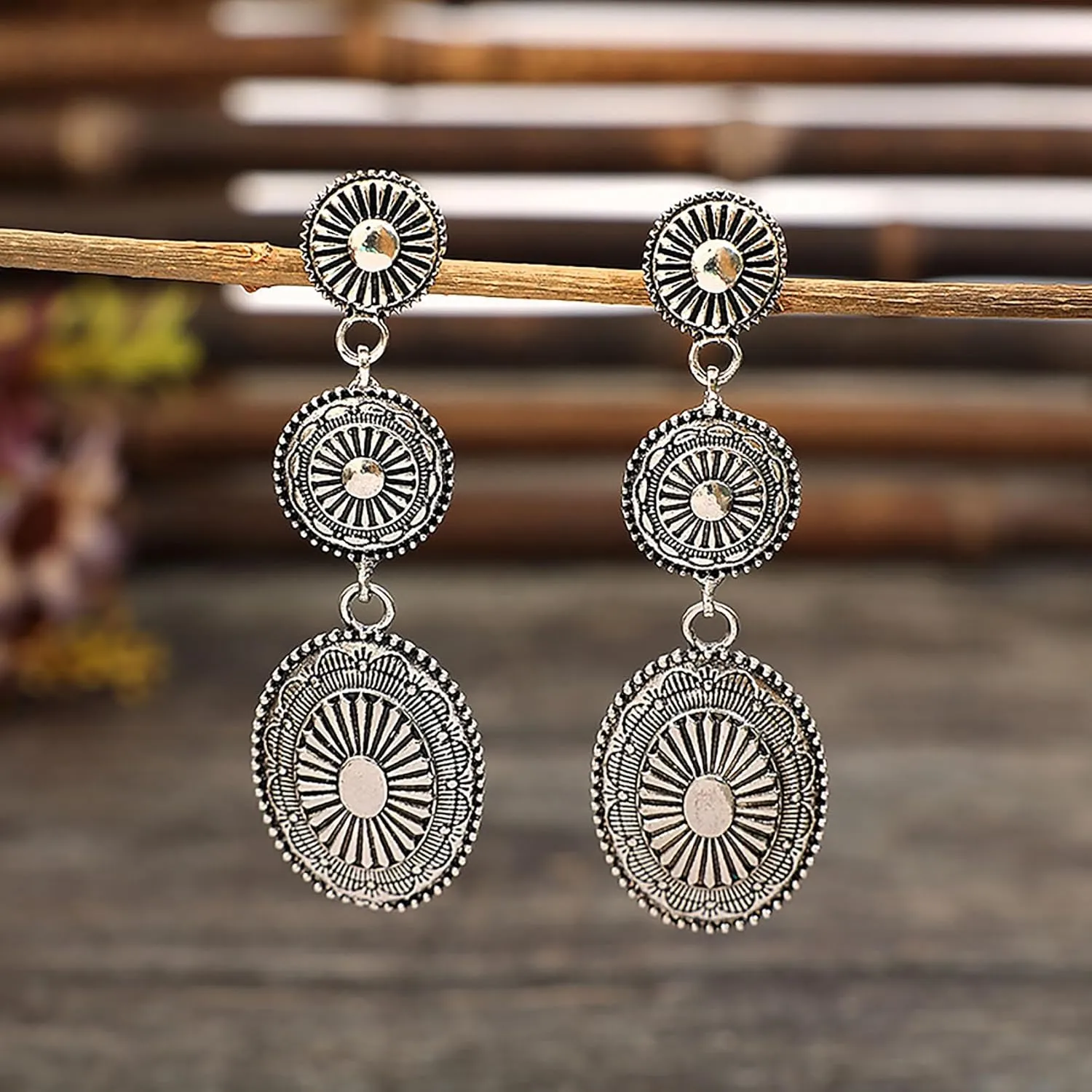Vintage Western Earrings for Women, Silver Concho Cowgirl Earrings, Country Jewelry for Woman