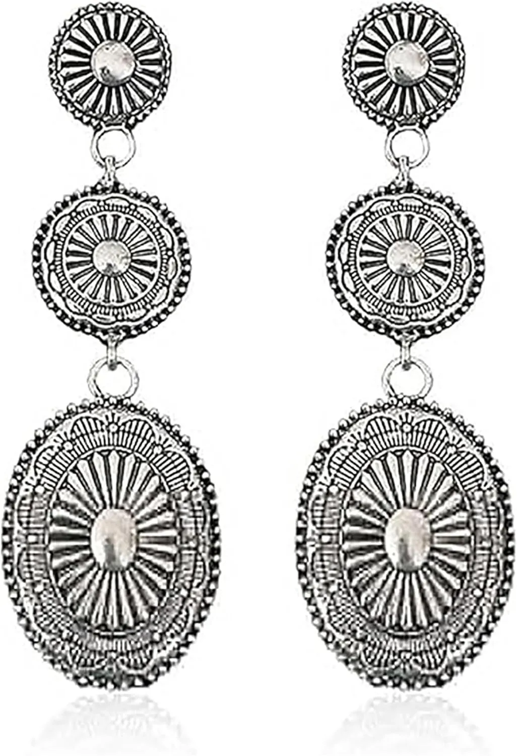 Vintage Western Earrings for Women, Silver Concho Cowgirl Earrings, Country Jewelry for Woman