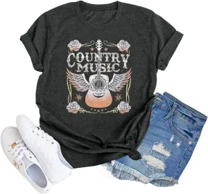 Women's Country Music Tshirt Vintage Concert Graphics Shirts Rock Band Tees Round Neck Short Sleeved Tops