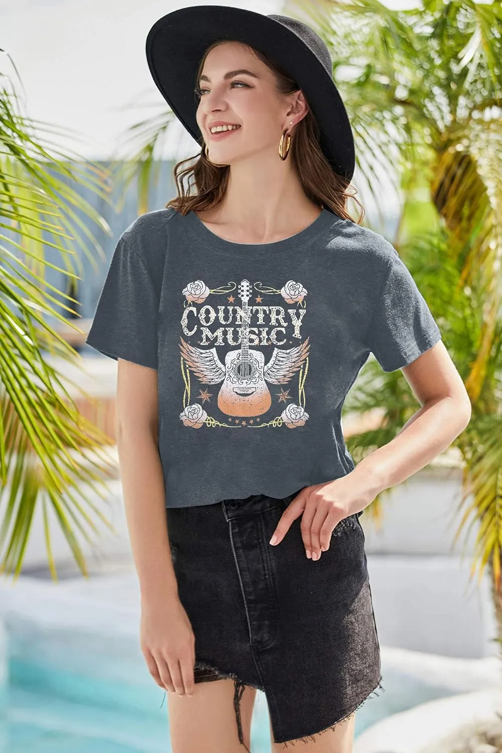 Women's Country Music Tshirt Vintage Concert Graphics Shirts Rock Band Tees Round Neck Short Sleeved Tops