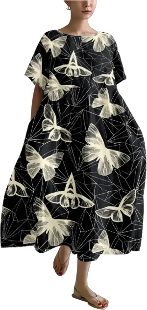 Women's Maxi Dress Casual Trendy Short Sleeve Crew Neck Boho Butterfly Print Plus Size T Shirts Dress
