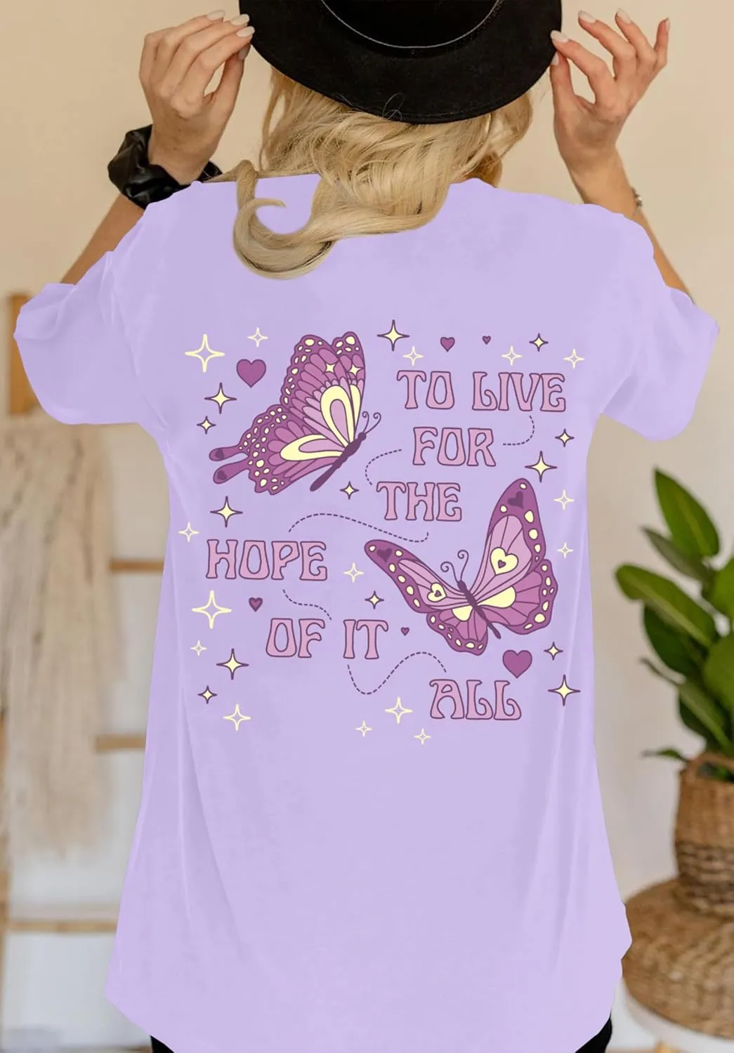Womens Oversized Butterfly Inspirational Tshirts Positive Message Shirt Motivational Saying Aesthetic Graphic Tee Tops