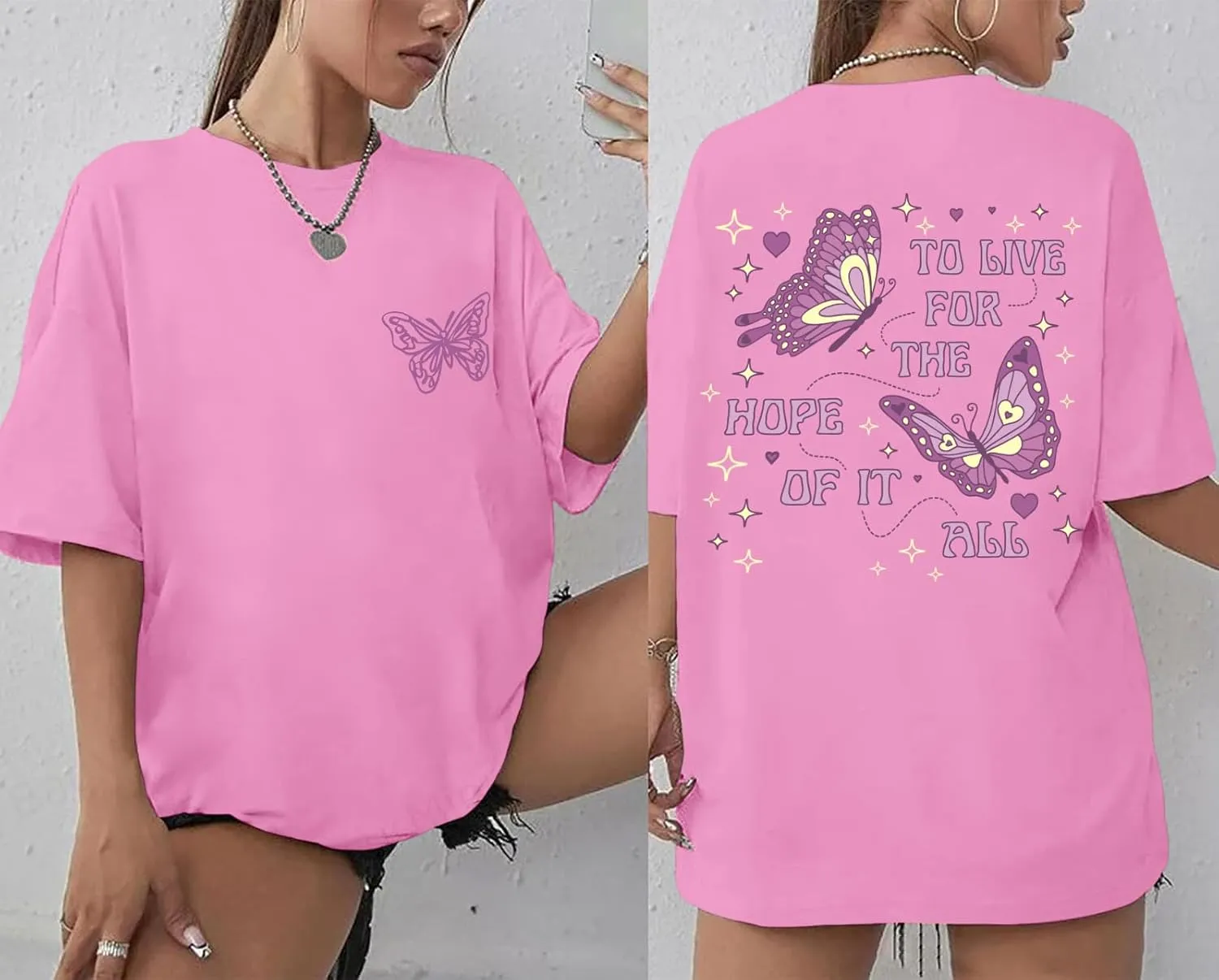 Womens Oversized Butterfly Inspirational Tshirts Positive Message Shirt Motivational Saying Aesthetic Graphic Tee Tops