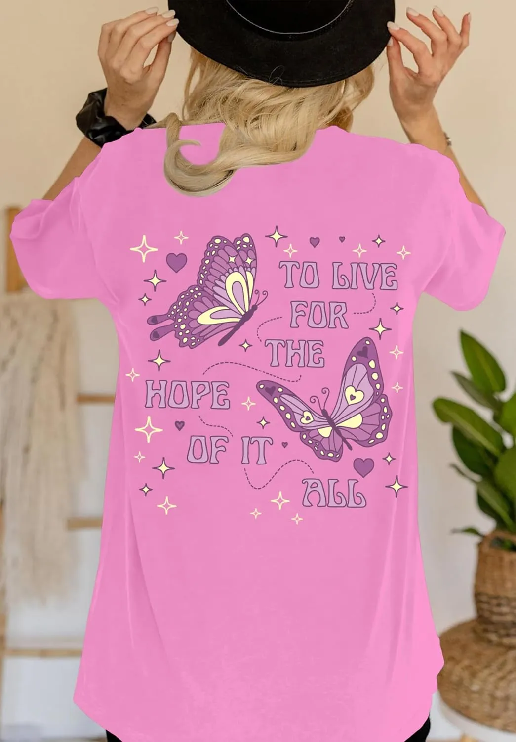 Womens Oversized Butterfly Inspirational Tshirts Positive Message Shirt Motivational Saying Aesthetic Graphic Tee Tops