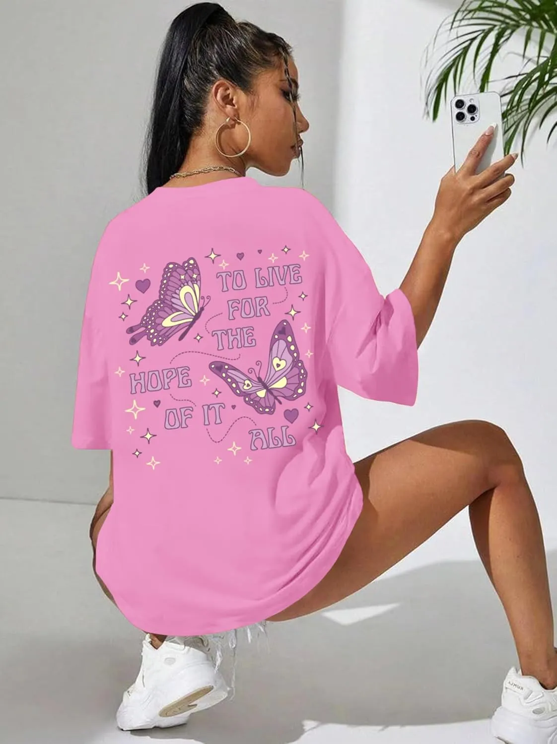 Womens Oversized Butterfly Inspirational Tshirts Positive Message Shirt Motivational Saying Aesthetic Graphic Tee Tops