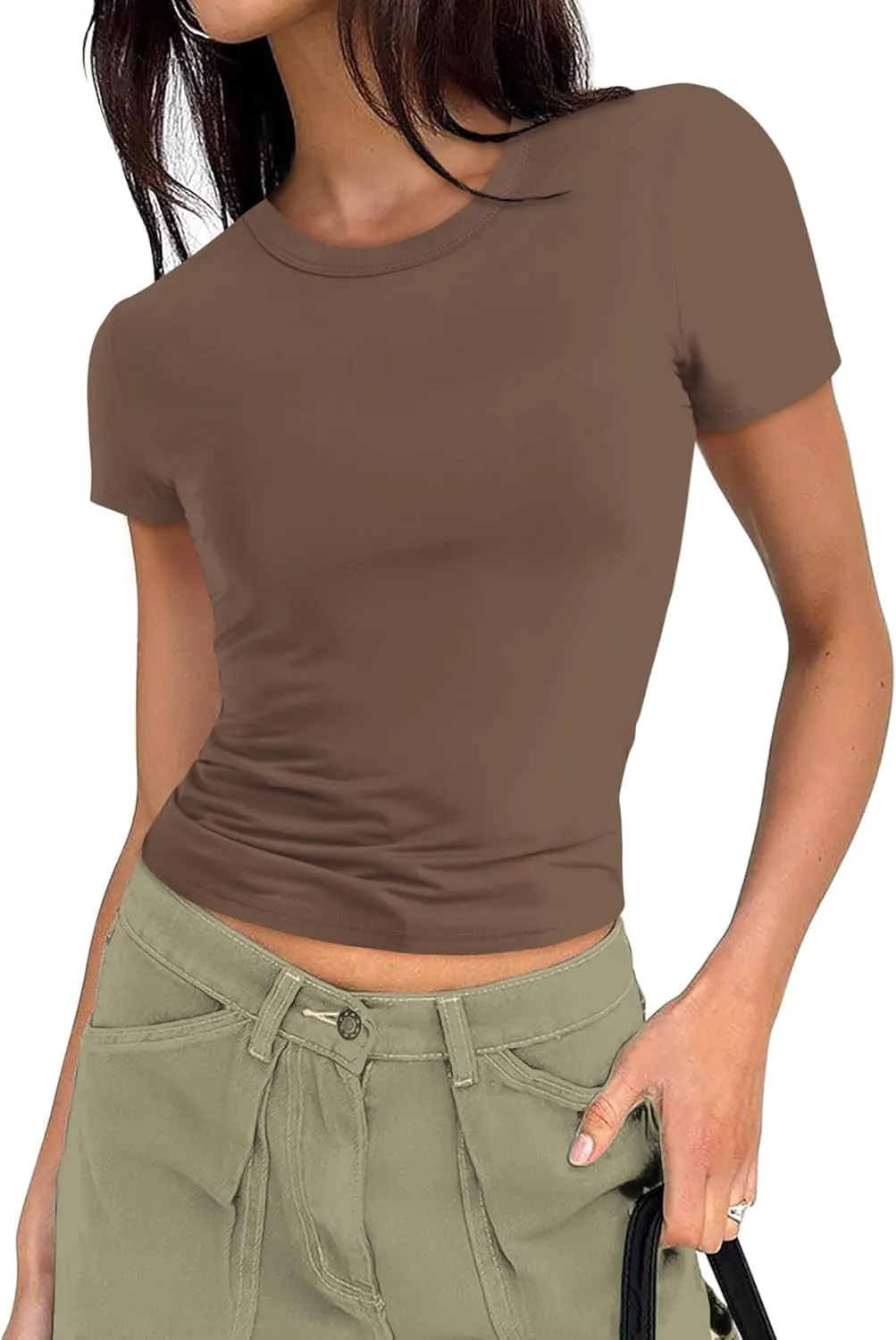 Women's T Shirt Basic Short Sleeve Summer Tops Slim Fit Y2k Tees Going Out Crop Top