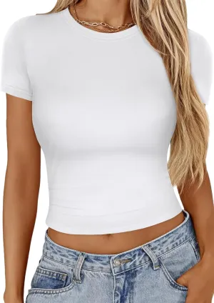 Women's T Shirt Basic Short Sleeve Summer Tops Slim Fit Y2k Tees Going Out Crop Top