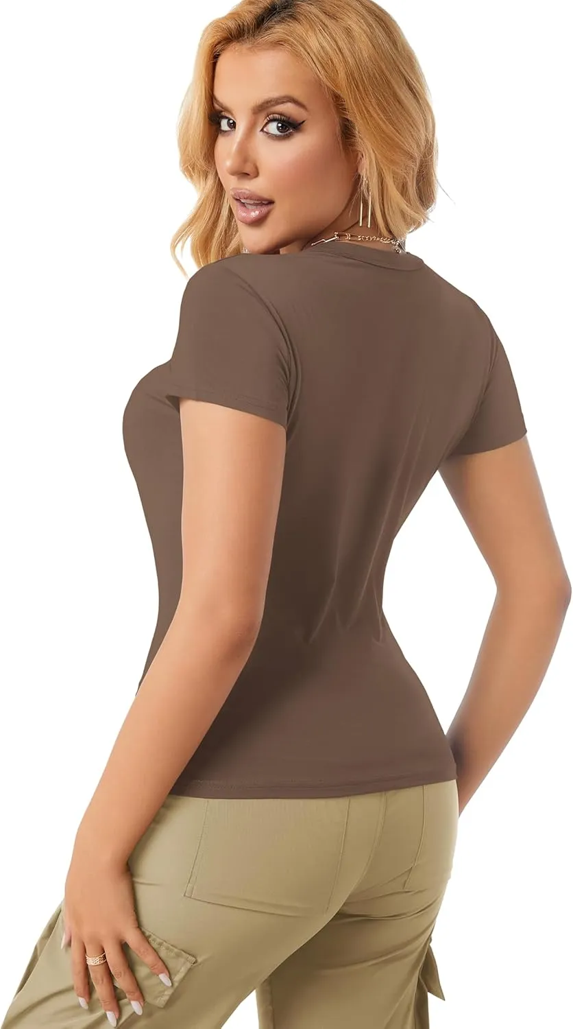 Women's T Shirt Basic Short Sleeve Summer Tops Slim Fit Y2k Tees Going Out Crop Top
