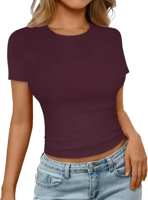 Women's T Shirt Basic Short Sleeve Summer Tops Slim Fit Y2k Tees Going Out Crop Top