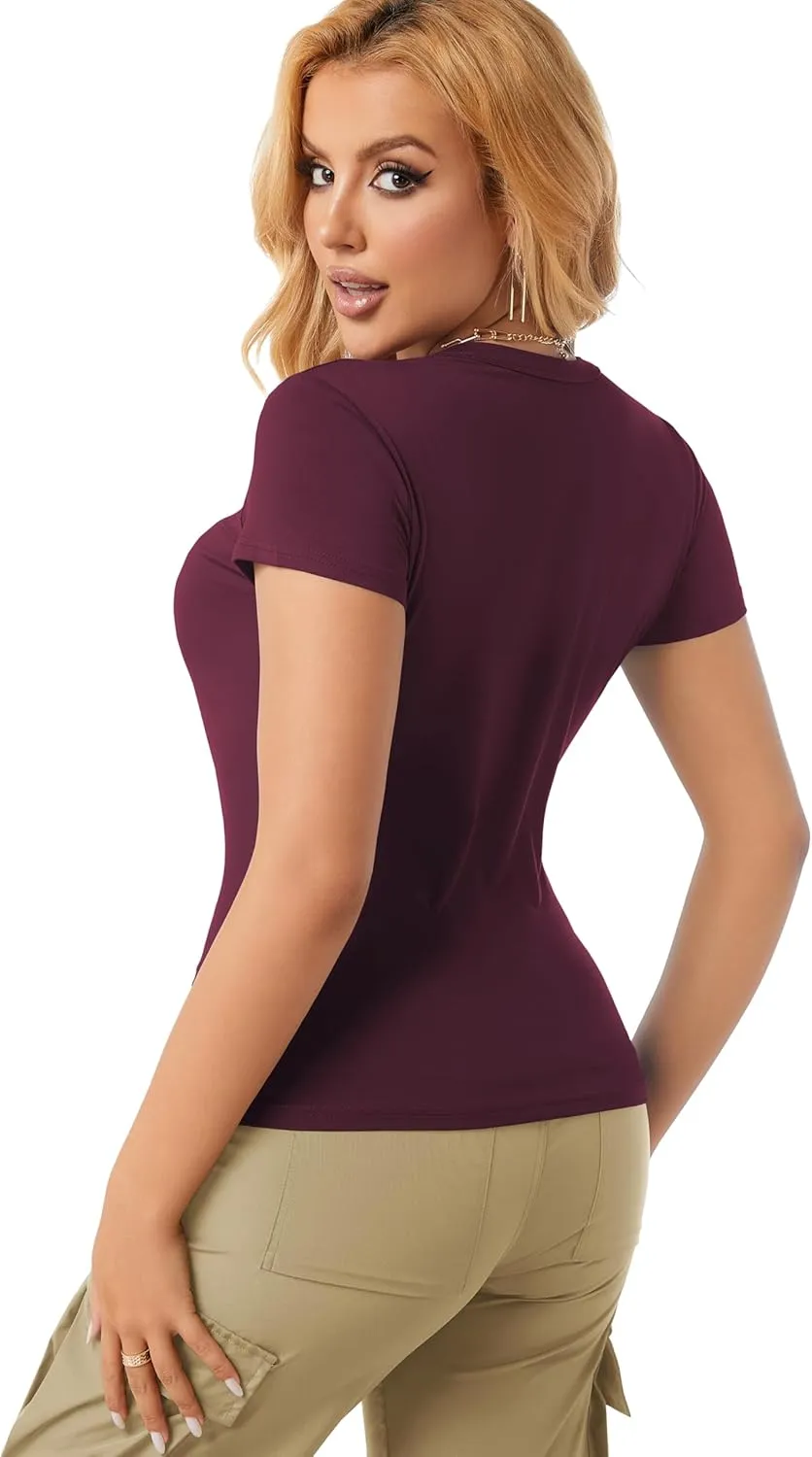 Women's T Shirt Basic Short Sleeve Summer Tops Slim Fit Y2k Tees Going Out Crop Top