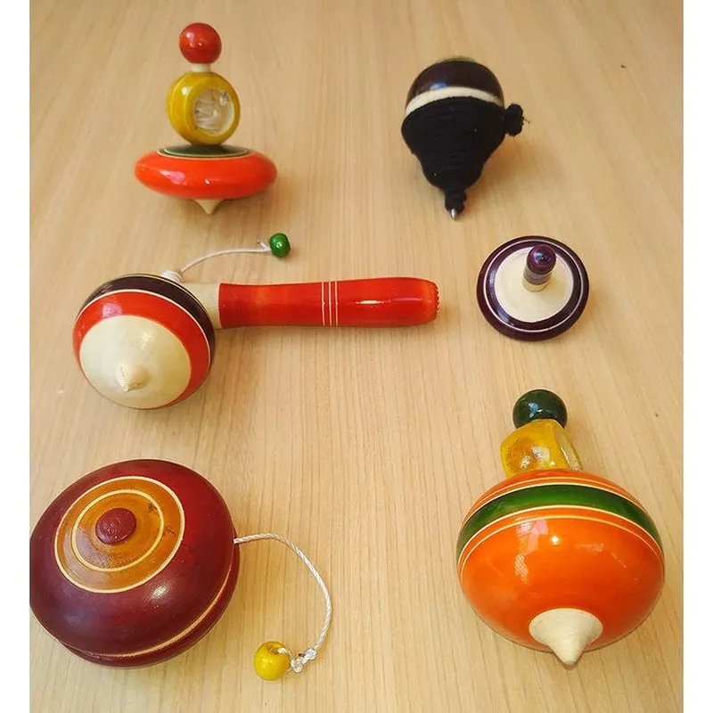 Wooden Spinning Tops - Pack of 6