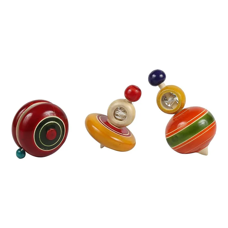 Wooden Spinning Tops - Set of 3 Pcs( Multicolor)