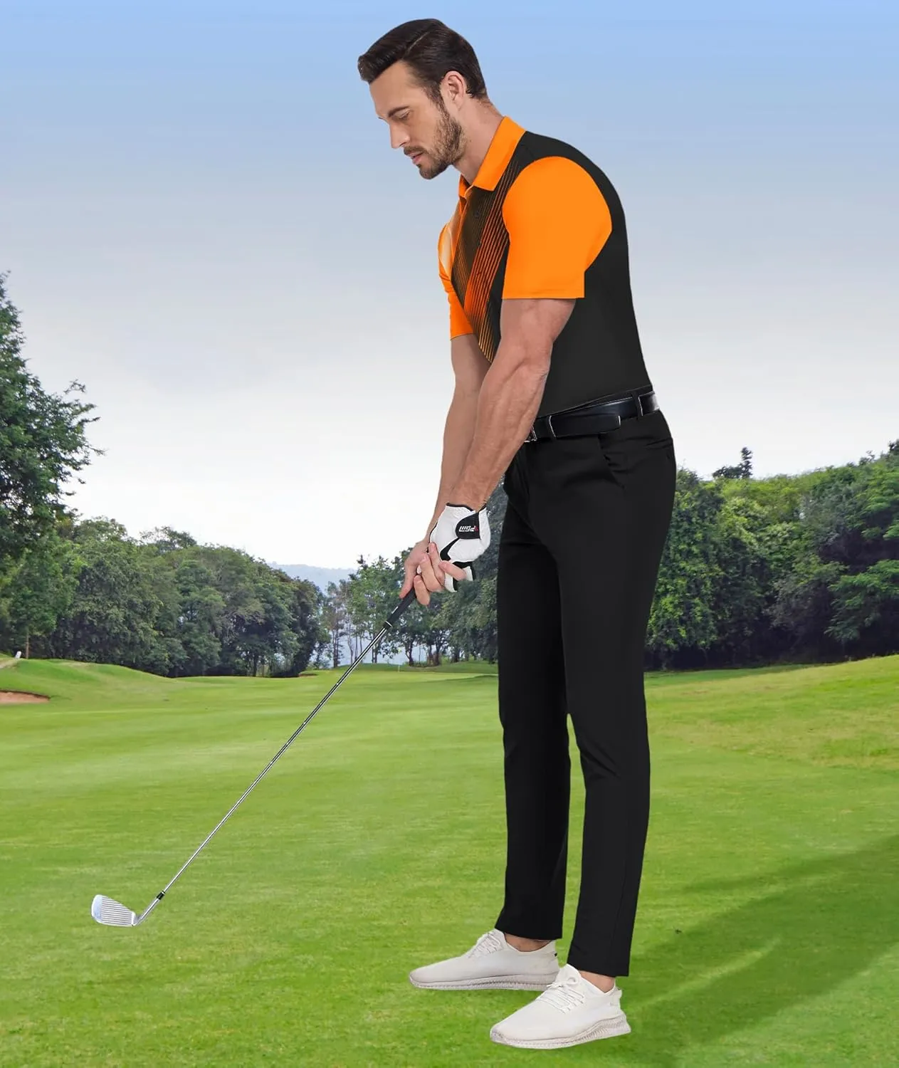 ZITY Men's Golf Shirts Short Sleeve Moisture Wicking Performance Print Patterns Casual Collared Golf Polo Shirt for Men